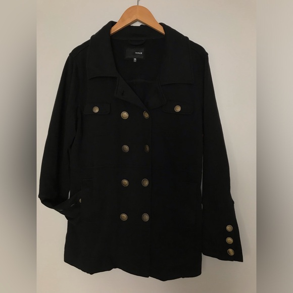 Hurley- Women Black Cotton Pea Coat - Picture 3 of 11